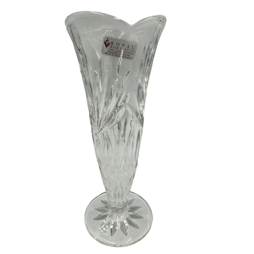 Royal Irish Crystal 24% Lead Crystal Vase Czech Republic Elegant Fluted Clear